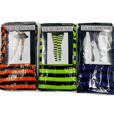 Halloween Striped Tights Nylon Stockings Opaque Purple Green & Orange 3 PACK